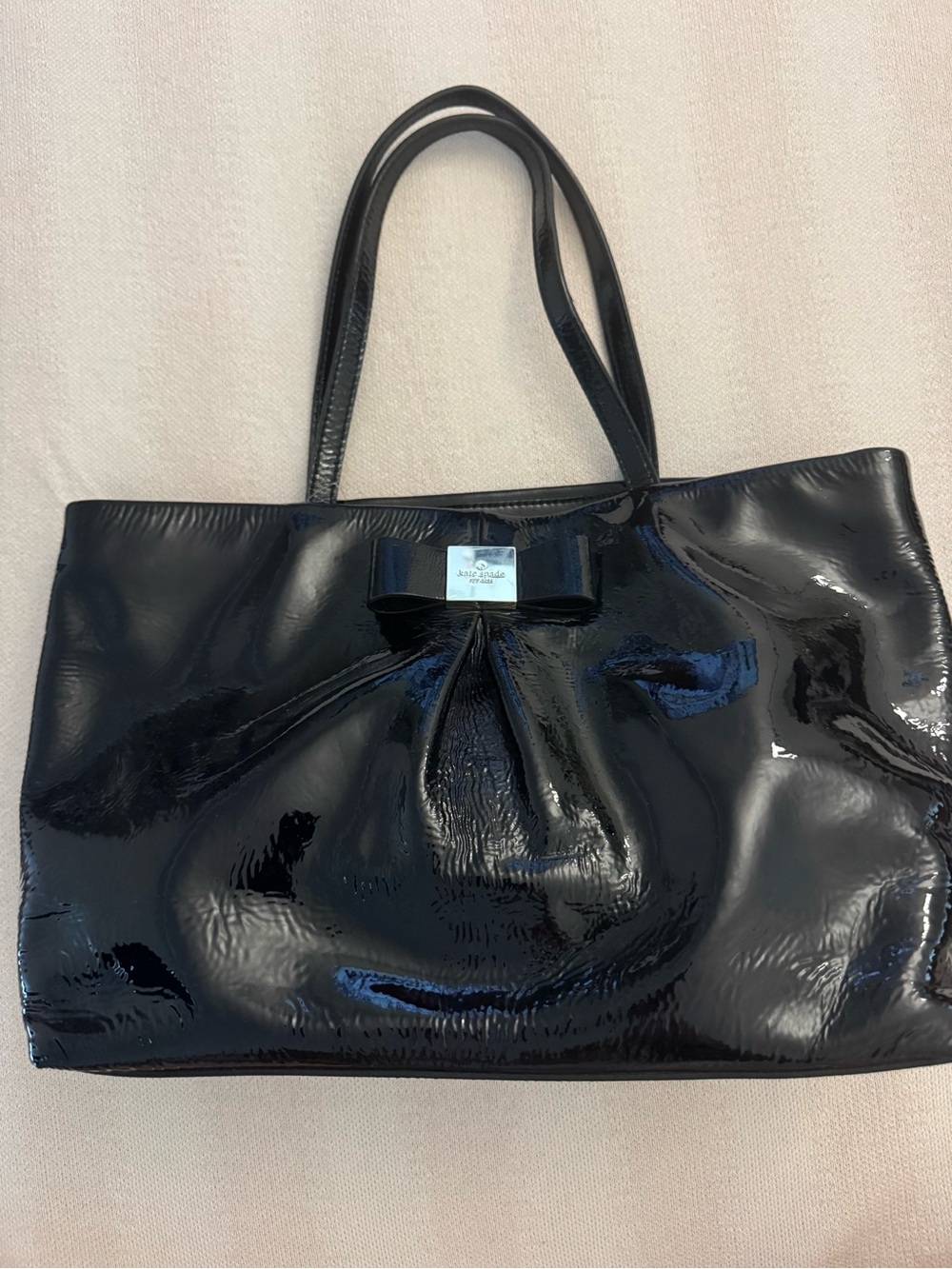 kate spade Black Patent Tote with Bow Accent